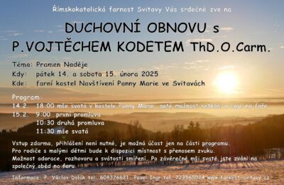 Duchovní  obnova  ve  Svitavách 14. 2. – 15. 2. 2025 – pozvánka